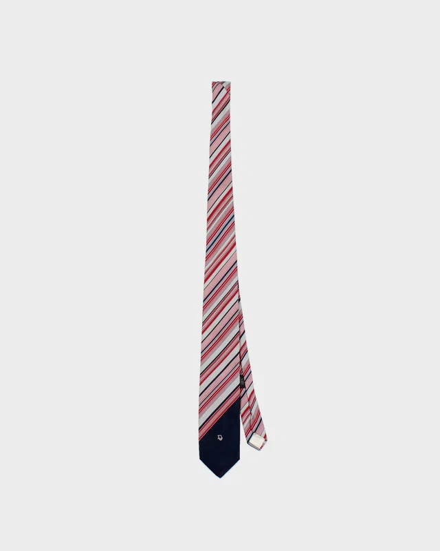 Vintage 1980s Christian Dior Monsieur Embroidered Logo Striped Silk Tie in Silk from Rokit Vintage