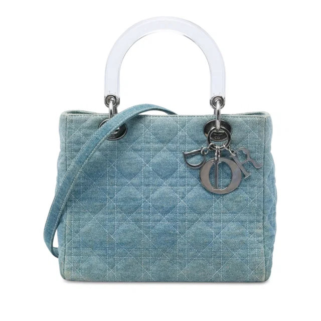 Blue Dior Medium Denim Cannage Acrylic Handles Lady Dior Satchel in Blue Denim from Designer Revival, photo 1 of 1