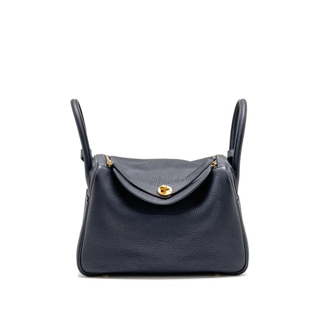 Hermès Lindy 30 clemence blue nuit GHW stamp D in Blue Clemence leather from EMIER