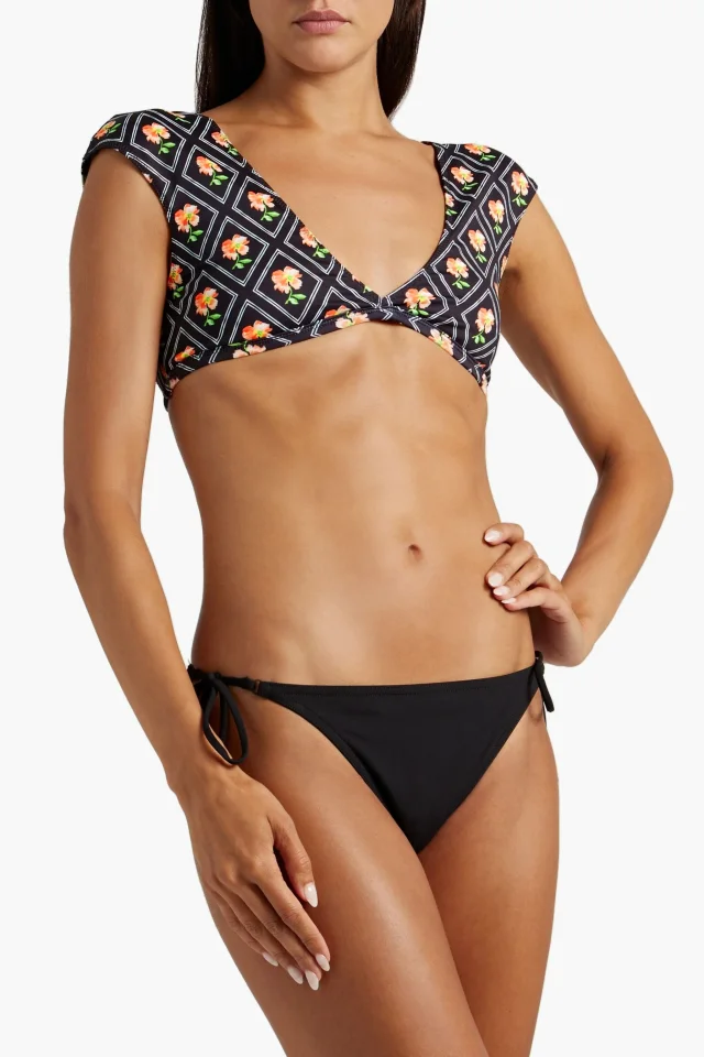 Caroline Constas Floral Print Stretch-Polyester Bikini Top in Black, photo 2 of 4 from THE OUTNET