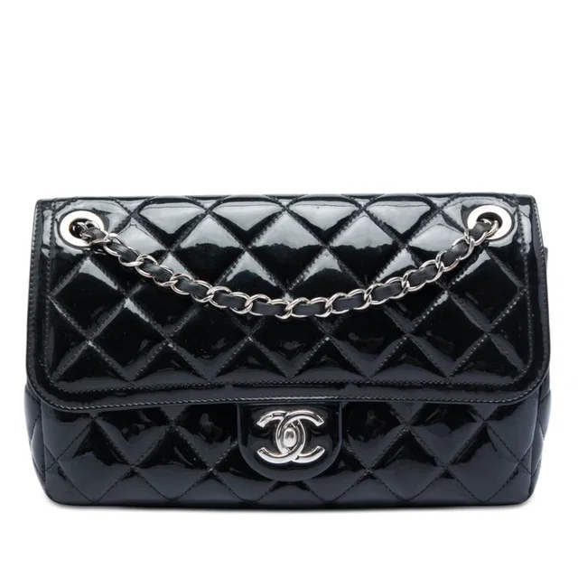 Black Chanel Small Quilted Patent Coco Shine Flap Crossbody Bag in Black Patent leather from Designer Revival