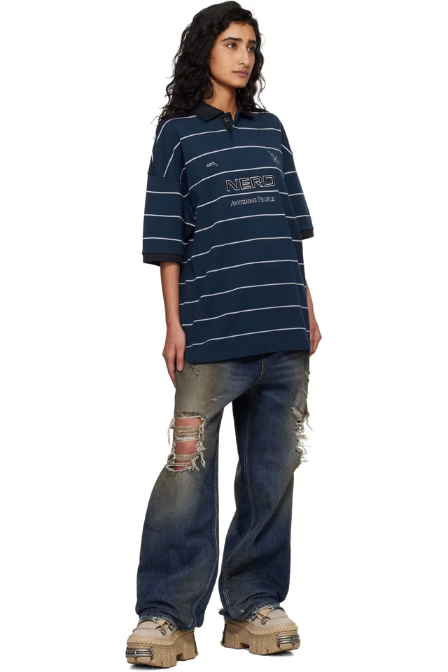 VETEMENTS Navy 'Nerd' Football Polo, photo 4 of 4 from SSENSE