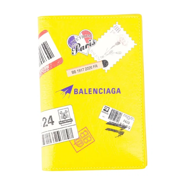 Balenciaga Lambskin Passport Holder Card Case — Yellow Cases in Yellow Lambskin from HEWI