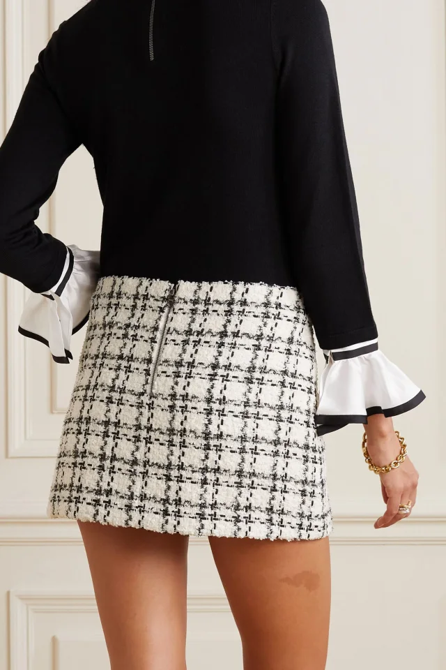 Alice + Olivia Checked Bouclé-Tweed Mini Skirt in Ecru, photo 3 of 4 from THE OUTNET