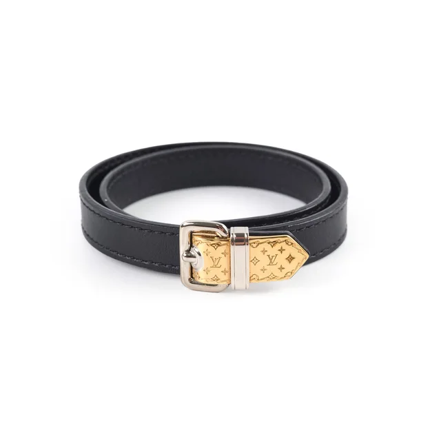 "Fasten Your LV" Bracelet size 17 in Black Leather from The Purse Affair