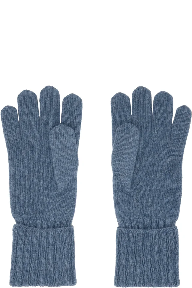 MM6 Maison Margiela Blue Wool-Blend Knit Gloves, photo 2 of 3 from SSENSE