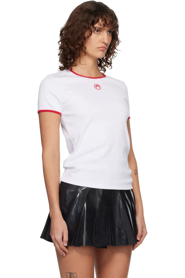 Marine Serre White Moon Logo Bicolor Baby Fit T-shirt, photo 2 of 4 from SSENSE