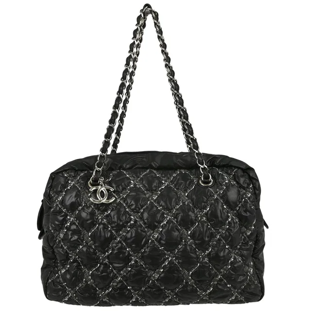 Chanel 2011 Black Quilted Nylon Tweed Stitch Paris-Byzance Bowling Bag in Black Nylon from AMORE Vintage Tokyo