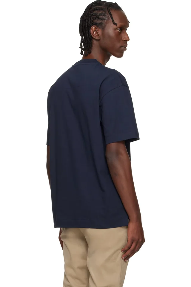 BOSS Navy Embossed-Logo T-shirt, photo 3 of 4 from SSENSE