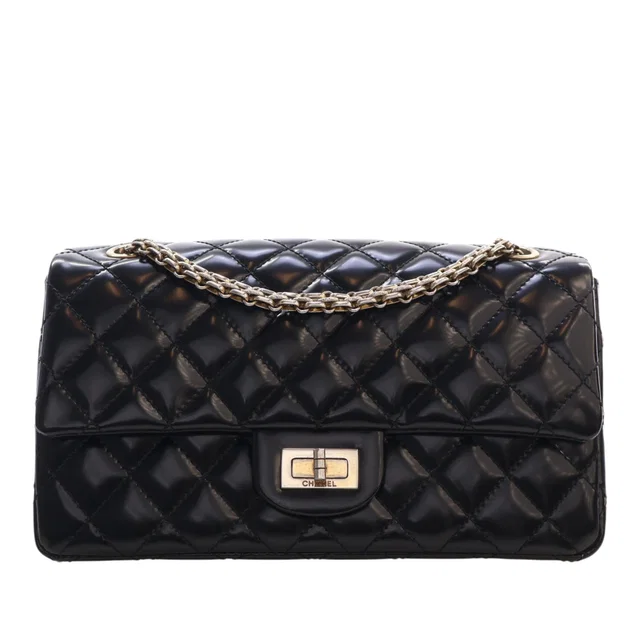 Black Chanel Quilted Glazed Calfskin Reissue 2.55 Accordion Flap 225 Shoulder Bag in Black Calfskin from Designer Revival