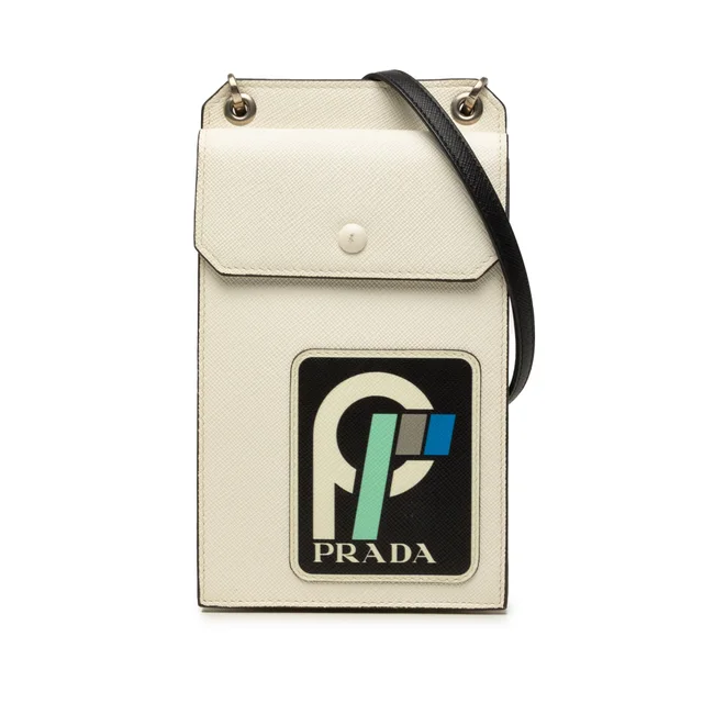 White Prada Saffiano Patch Phone Holder Satchel in White Saffiano leather from Designer Revival, photo 1 of 1