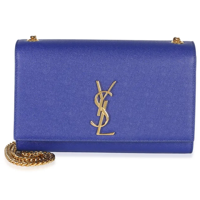 Saint Laurent Blue Grain De Poudre Medium Kate Chain Bag in Blue Leather from myGemma