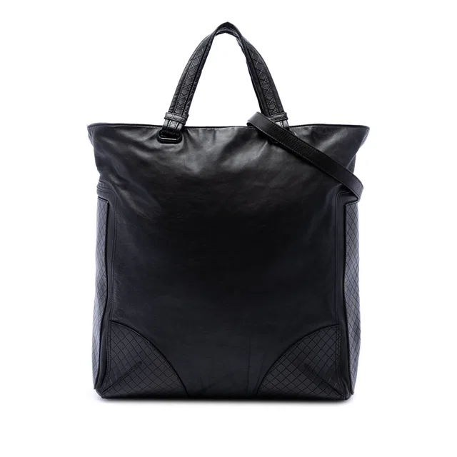Black Bottega Veneta Intrecciato Trimmed Nappa Convertible Tote Satchel in Black Nappa leather from Designer Revival