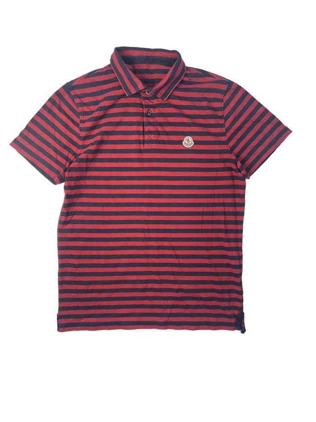 Moncler Mans Polo Shirt With Small Logo And Stripes, Men's (Size Medium) in red from Grailed