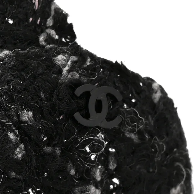 Chanel Camellia CC Pin Brooch Black in Black Tweed from FASHIONPHILE, photo 3 of 3