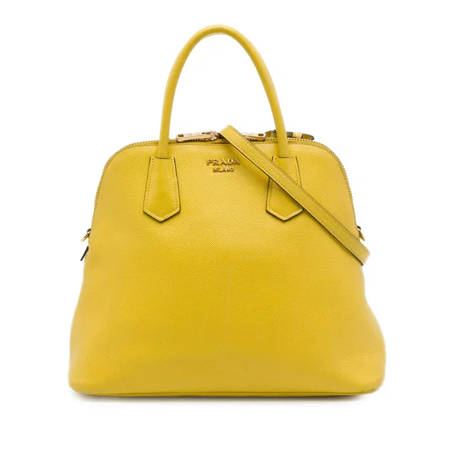 Yellow Prada Large Saffiano Cuir Dome Satchel in Yellow Saffiano leather from Designer Revival