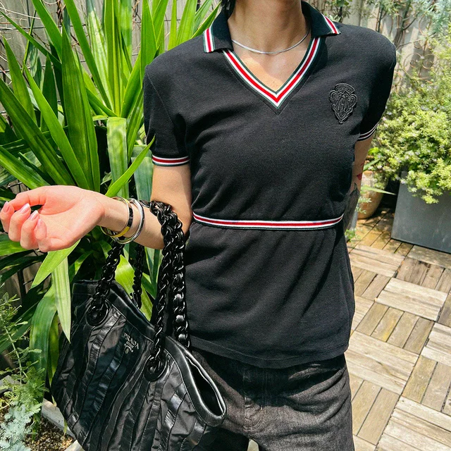 Gucci Logo Appliqué Web Polo Shirt Black #S in Black from VINTAGE QOO TOKYO