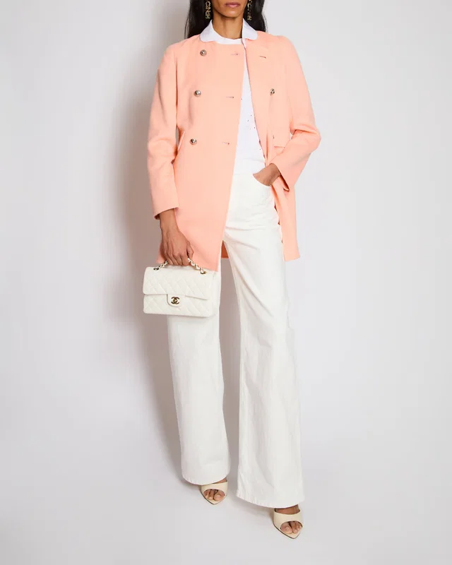 Prada Salmon Pink Double Breasted Peacoat with White Detachable Collar Size IT 36 (UK 4) in White Cashmere from Sellier