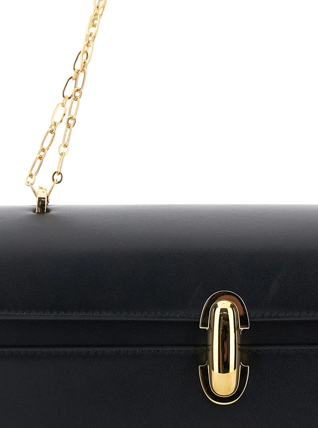 SAVETTE Shoulder Bag 'CHAIN SYMMETRY' with Smooth Black Leather Chain Detail for Women in Black, photo 10 of 10 from Gaudenzi Boutique