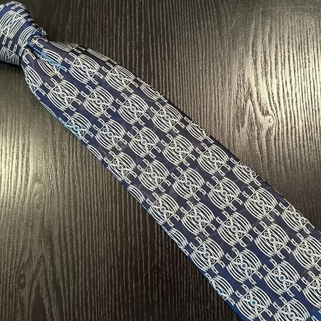 Lanvin Paris Silk Patterned Tie Navy Blue Silver in silver|blue|gray Silk from Poshmark