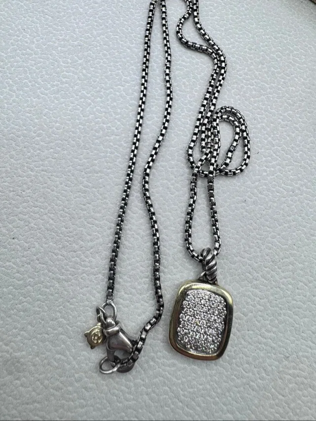 David Yurman 18k Yellow Gold & Sterling Silver Pav Diamond Pendant Necklace 16" in silver|gray|gold from Poshmark