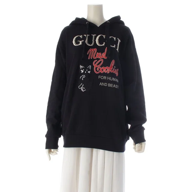Gucci Logo Cat Hoodie Top Black in Black from The Reluxe