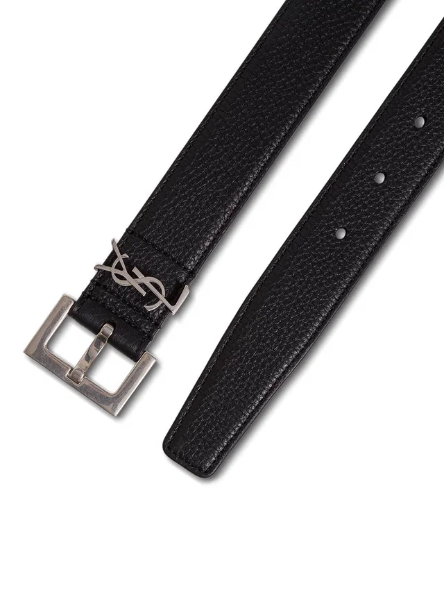 Saint Laurent Logo Buckle Leather Belt — Black in Black Leather from HEWI