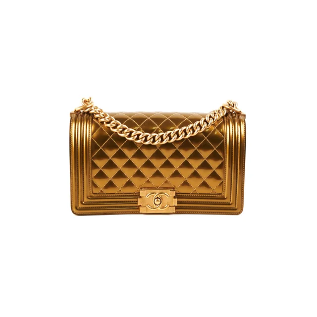 Chanel Medium Boy Patent Gold in Gold Patent leather from The Purse Affair