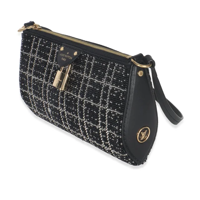 Louis Vuitton Black White Beaded Pochette Tirette Black; Silver Embellished; Other Handbag in Black Leather from HEWI, photo 2 of 2