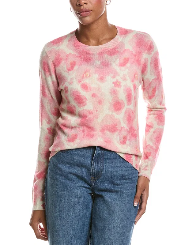 Autumn Cashmere Watercolor Floral Print Crewneck 100% Cashmere Sweater in //asset1.ruecdn.com/images/sw/141564/1415649044_RLSW_pink.jpg, image 1 of 1 from Rue La La