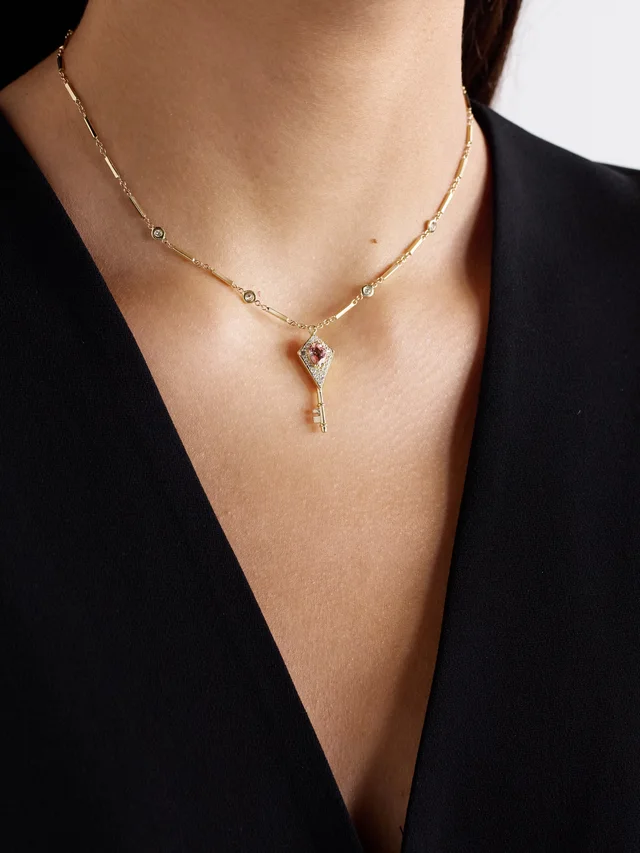 JACQUIE AICHE 14-karat gold, diamond and tourmaline necklace in Metallic, photo 2 of 2 from NET-A-PORTER (Canada)