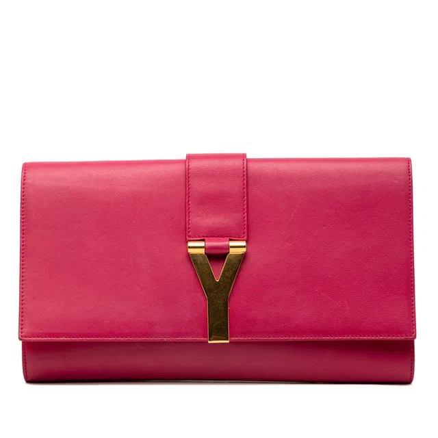 Pink Saint Laurent Leather Chyc Ligne Clutch in Pink Leather from Designer Revival