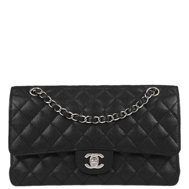 Chanel 2014 Black Caviar Skin Medium Classic Double Flap Shoulder Bag in Black Caviar leather from AMORE Vintage Tokyo