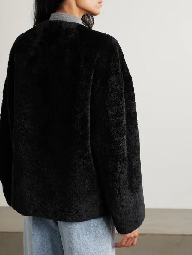 TOTEME Leather-trimmed shearling jacket in black 100% Leather, photo 4 of 5 from NET-A-PORTER (Canada)