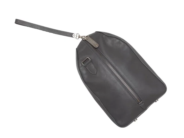 Grey Maison Margiela Leather Zip Wristlet in Grey Leather from Designer Revival