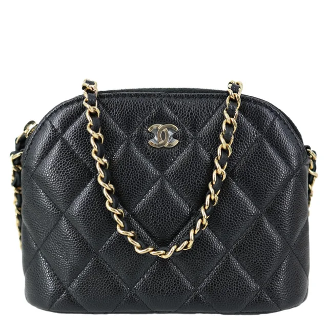 Chanel Dome Quilted Caviar Leather Zip Clutch With Chain Black in Black Caviar leather from Dallas Designer Handbags