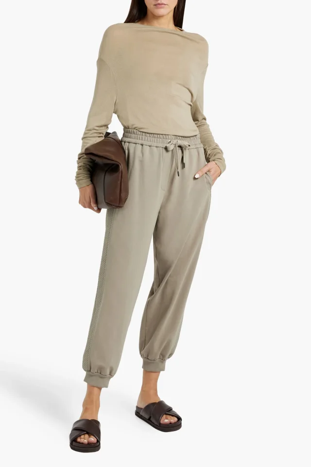 Brunello Cucinelli Embellished Cotton-Blend Terry Track Pants, photo 2 of 4 from THE OUTNET