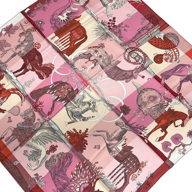 Hermès Scarf Carre 90 Pink Red Multi Della Cavalleria Favolosa in Red from The Reluxe