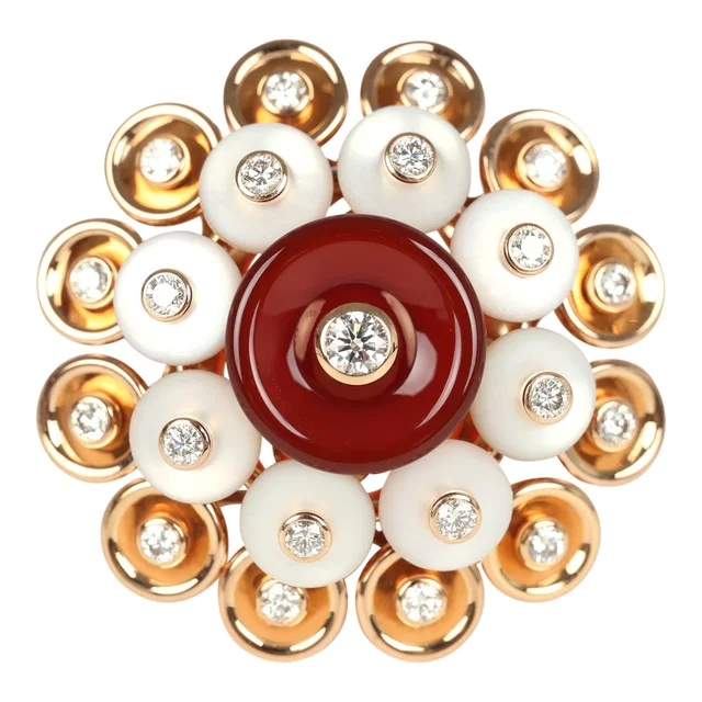 Van Cleef & Arpels Bouton D’or Ring Carnelian, Mother Of Pearl 18K Rose Gold & Diamonds in Pink from Madison Avenue Couture