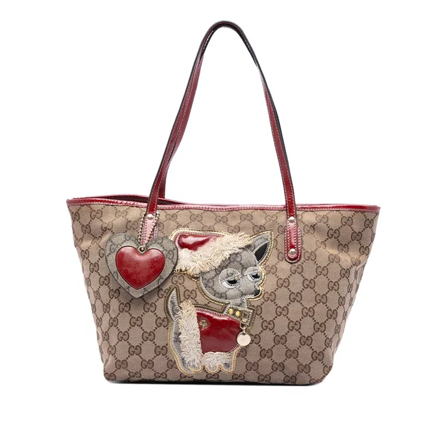 Beige Gucci Small GG Canvas Brando Guccioli Holiday Chihuahua Tote in Beige Canvas from Designer Revival