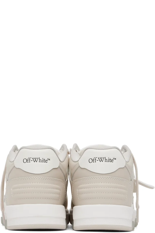 Off-White Beige & White 'Out Of Office' Calf Leather Sneakers, photo 2 of 4 from SSENSE