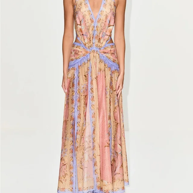Zimmermann Pink And Lavender Floral Halter Cutout Maxi Dress in pink|blue from Poshmark