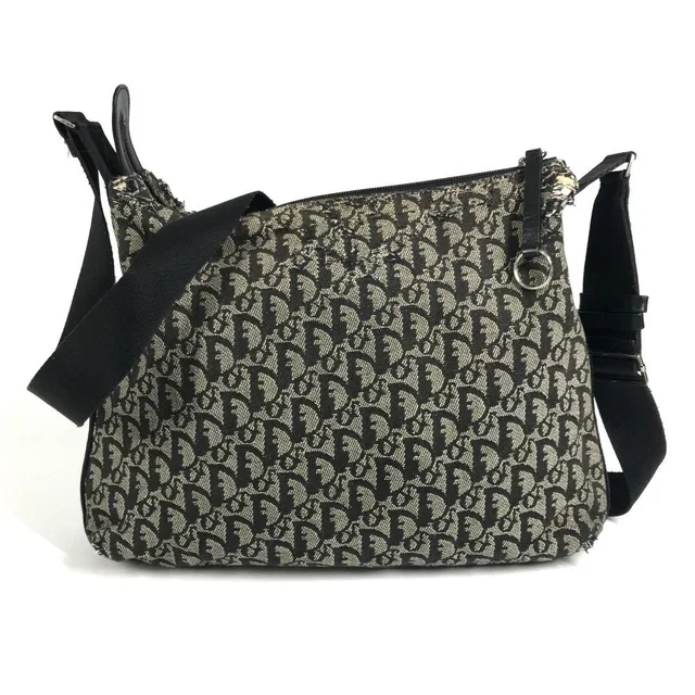 Dior Shoulder Bag Trotter Logo Leather Canvas Black in Black Canvas from The Reluxe