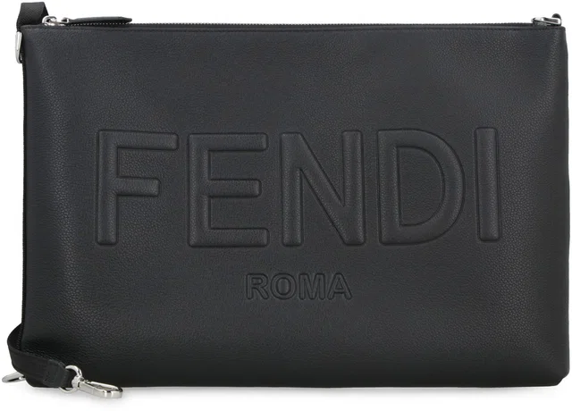 Fendi Embossed Logo Leather Clutch — Black Wallet in Black Leather from HEWI