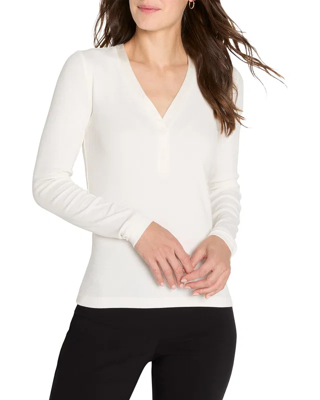 NIC+ZOE Trimmed Perfect Knit Rib V-Neck Top, image 1 of 1 from Gilt