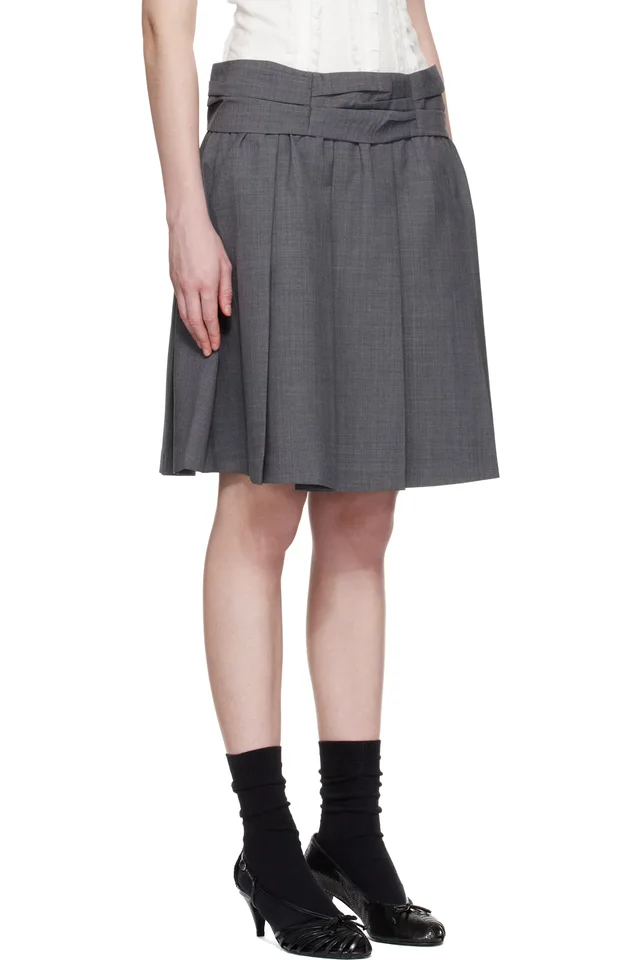 SHUSHU/TONG Gray Draped Waist Wide-Pleat Midi Skirt, photo 2 of 4 from SSENSE