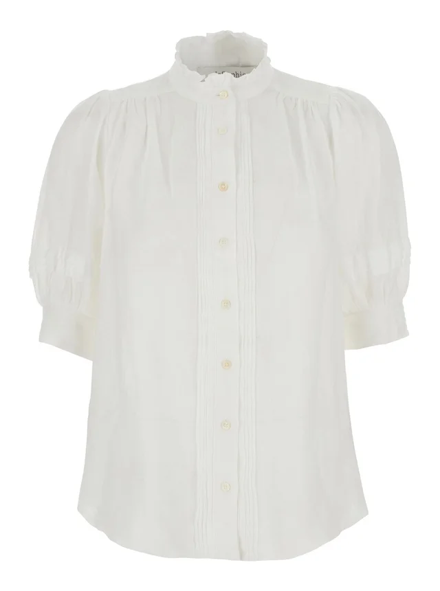 JC SOPHIE Lagos White V-Neck Blouse with Long Sleeves in Viscose for Women in White, photo 2 of 6 from Gaudenzi Boutique
