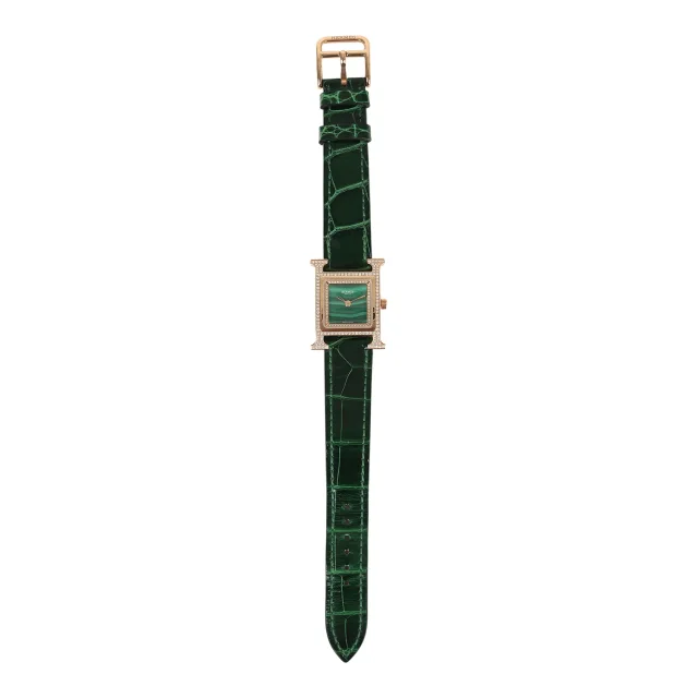 Hermès Heure H Watch S Vert Shiny Alligator, Malachite, Diamonds, Rose Gold in Green Crocodile from Madison Avenue Couture, photo 2 of 10