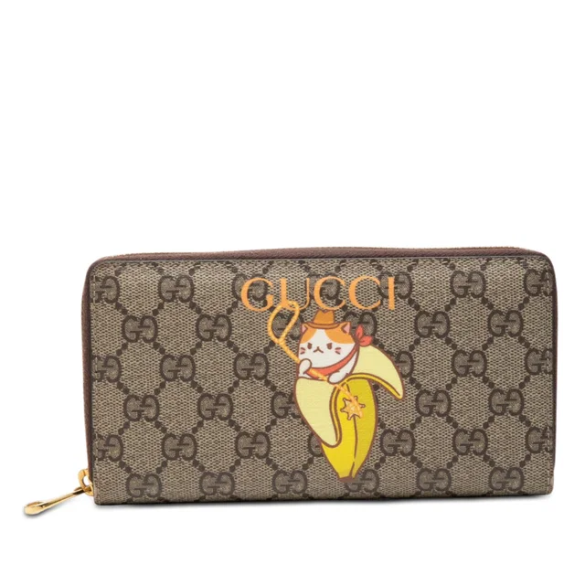 Gucci BNF GG Supreme Bananya Zip Around Wallet Long Wallets in Beige Coated canvas from Designer Revival