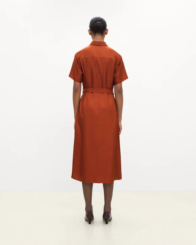 Theory Belted Shirt Dress in Mod Silk Twill, photo 3 of 4 from Theory